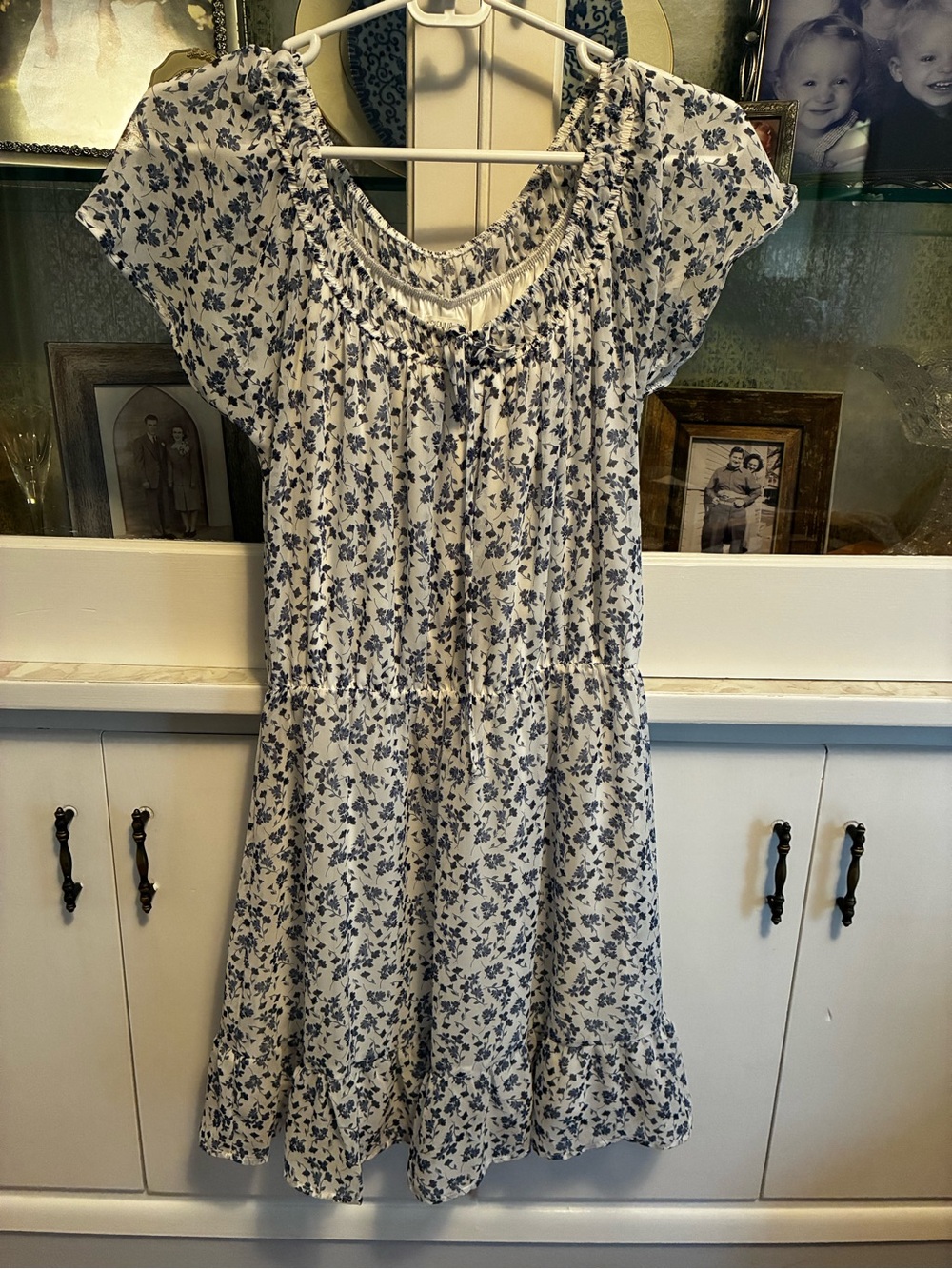 Womwn’s Sienna Sky Blue Floral Cotton Dress Midi Dress Short Sleeves Medium